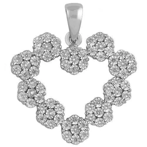 10k White Gold Multi Cluster Diamond Heart Pendant 0.50 Ctw