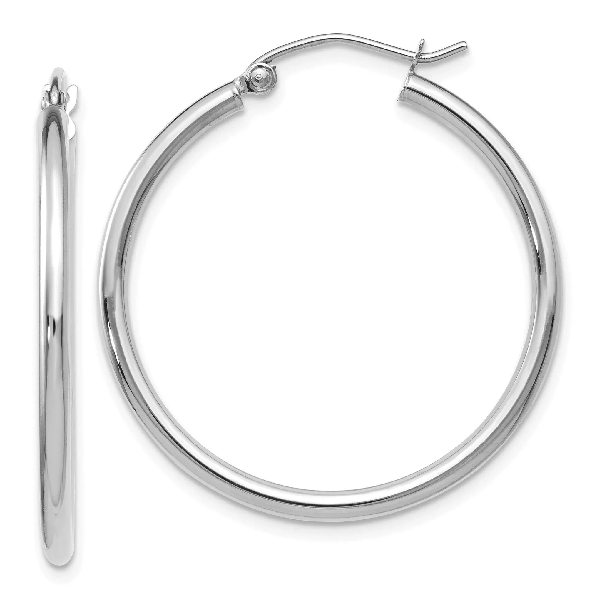 10K White Gold Polished Hoop Earrings with Rhodium Plating and Lifetime Warranty