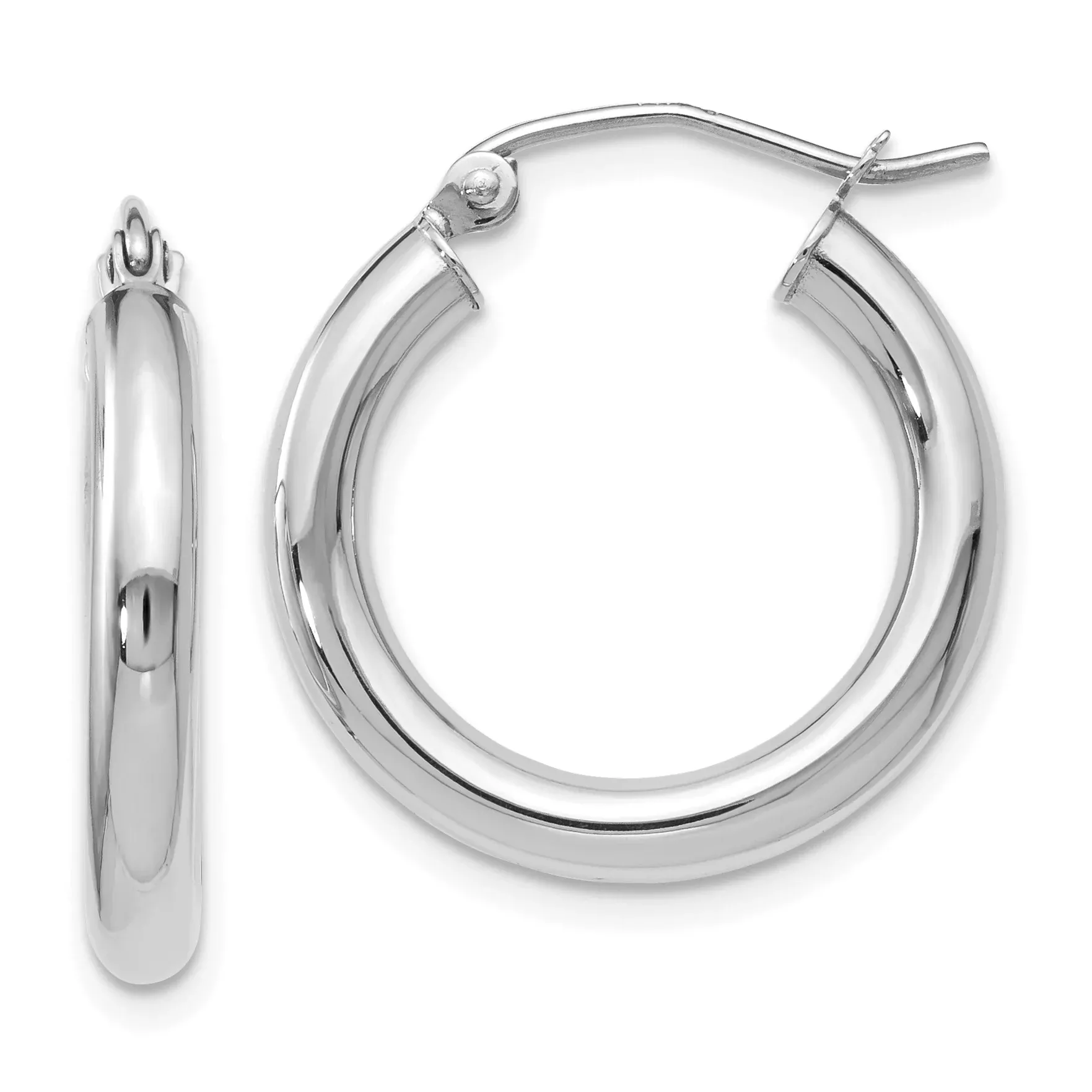 10K White Gold Polished Hoop Earrings with Rhodium PlatingElegant Hollow Design