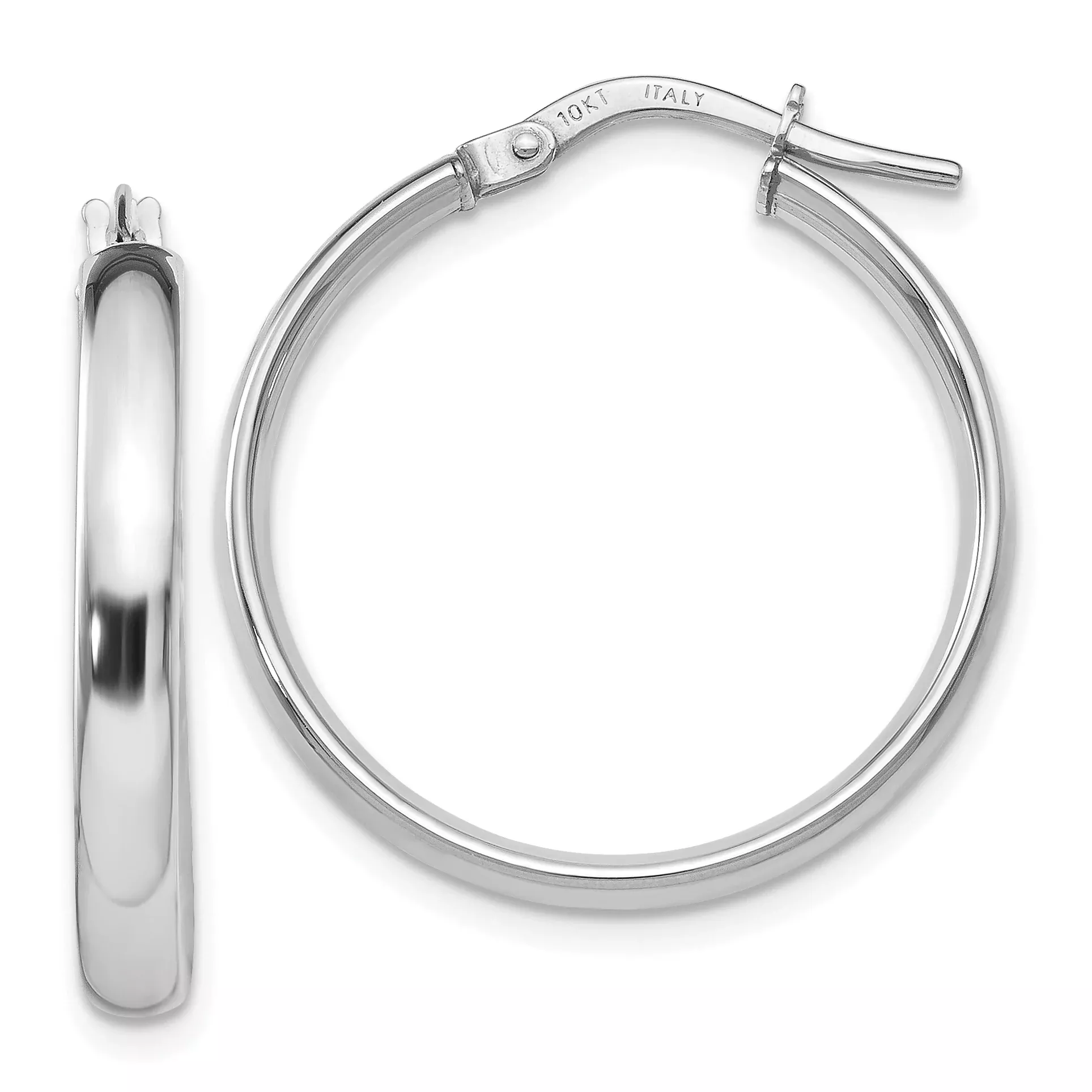 10K White Gold Polished Hoop Earrings with Rhodium PlatingElegant, Lightweight Design