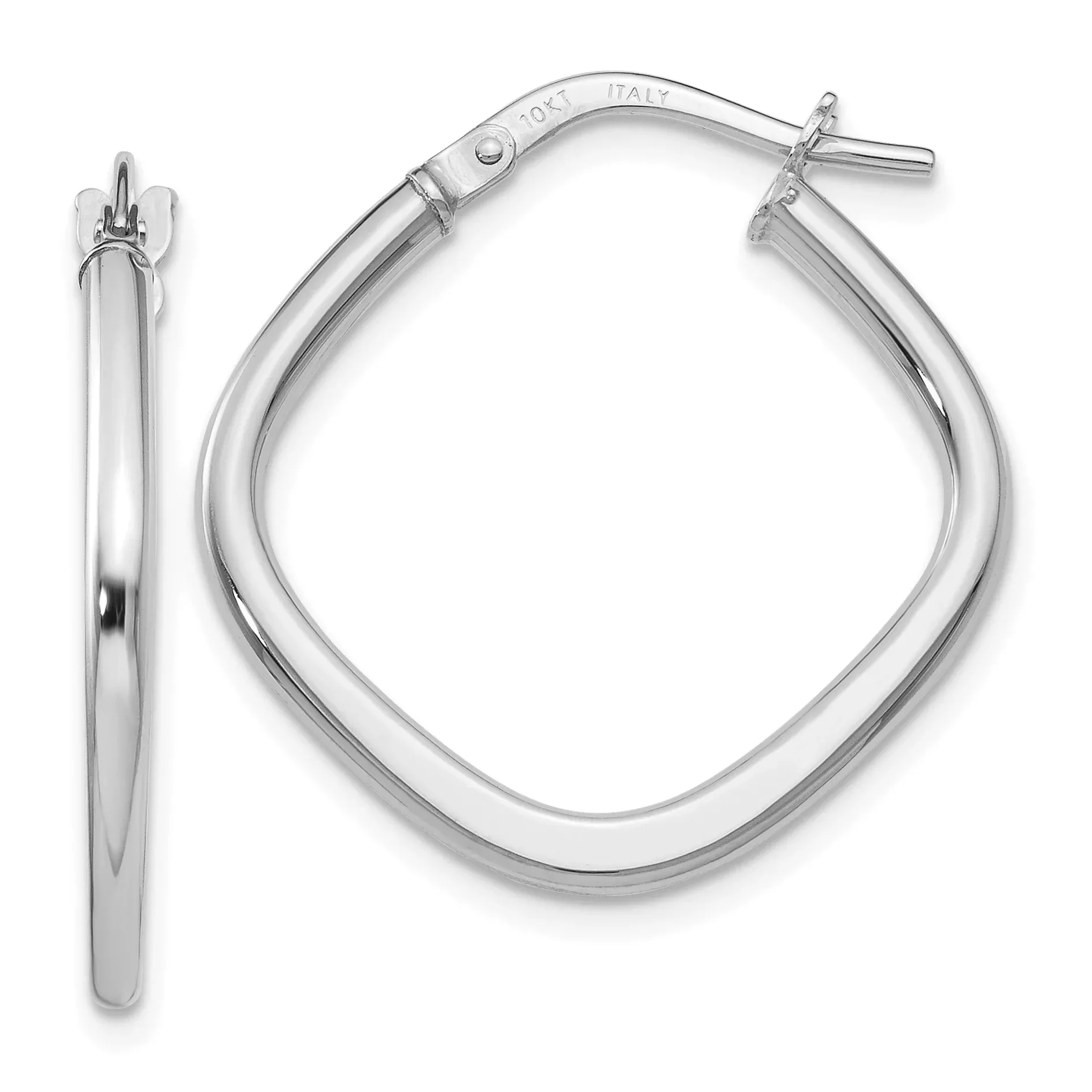 10K White Gold Polished Square Hoop Earrings with Rhodium Finish
