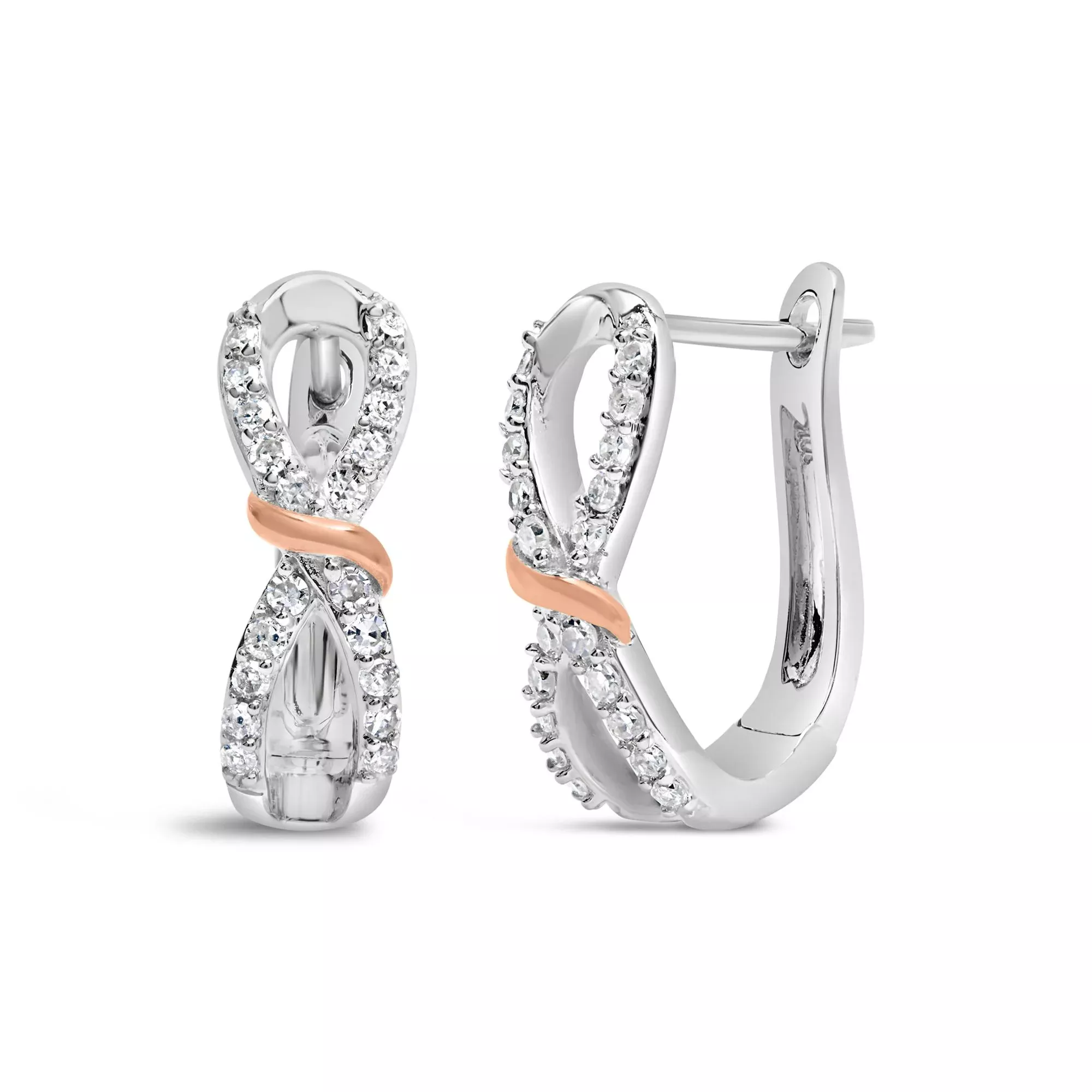 10K White and Rose Gold 1/3 Cttw Diamond Infinite and Ribbon Hoop Earrings (H-I Color, I1-I2 Clarity)