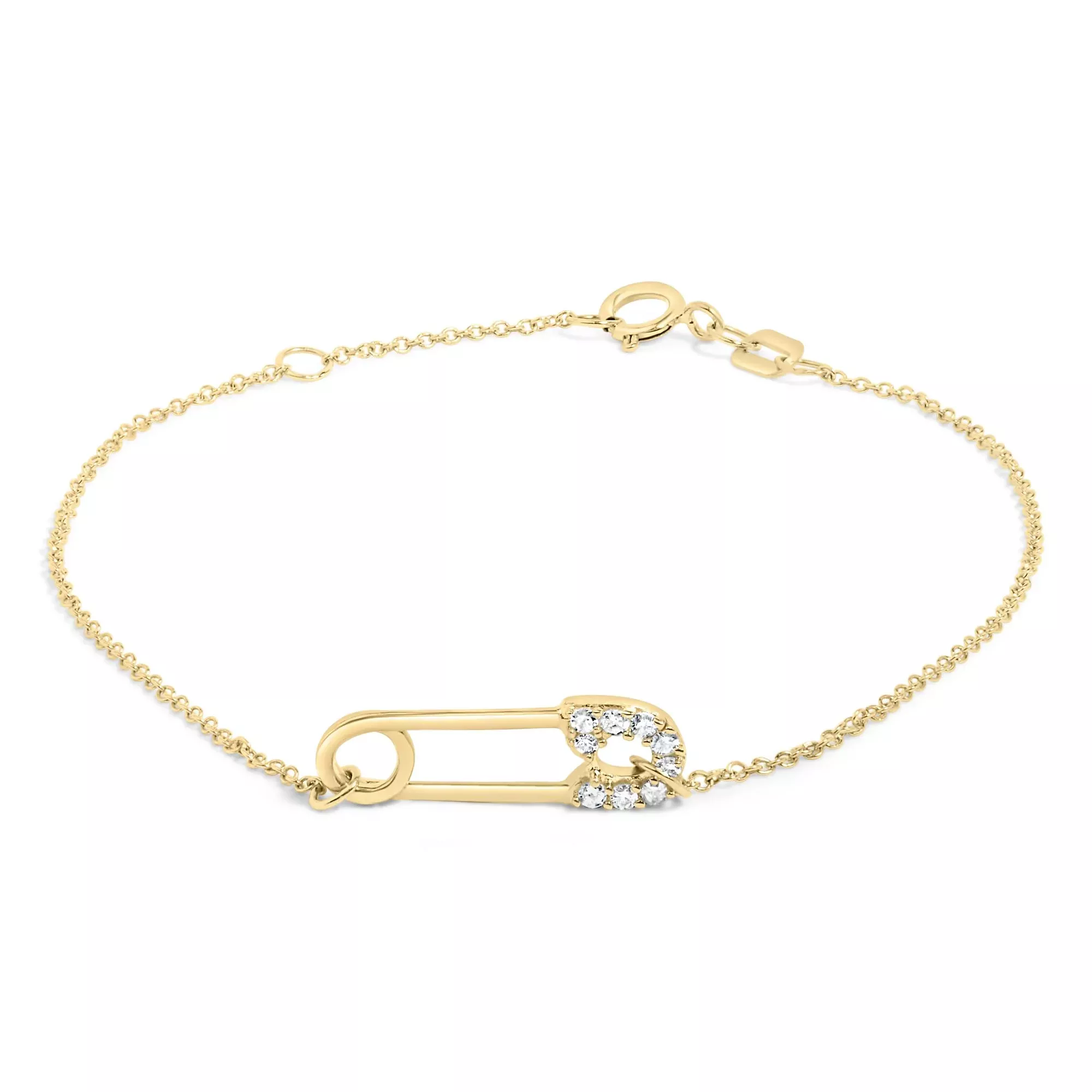 10K Yellow Gold 1/10 Cttw Diamond Paperclip Charm Adjustable Link Bracelet(I-J Color, I1-I2 Clarity) - 7.25 Inch