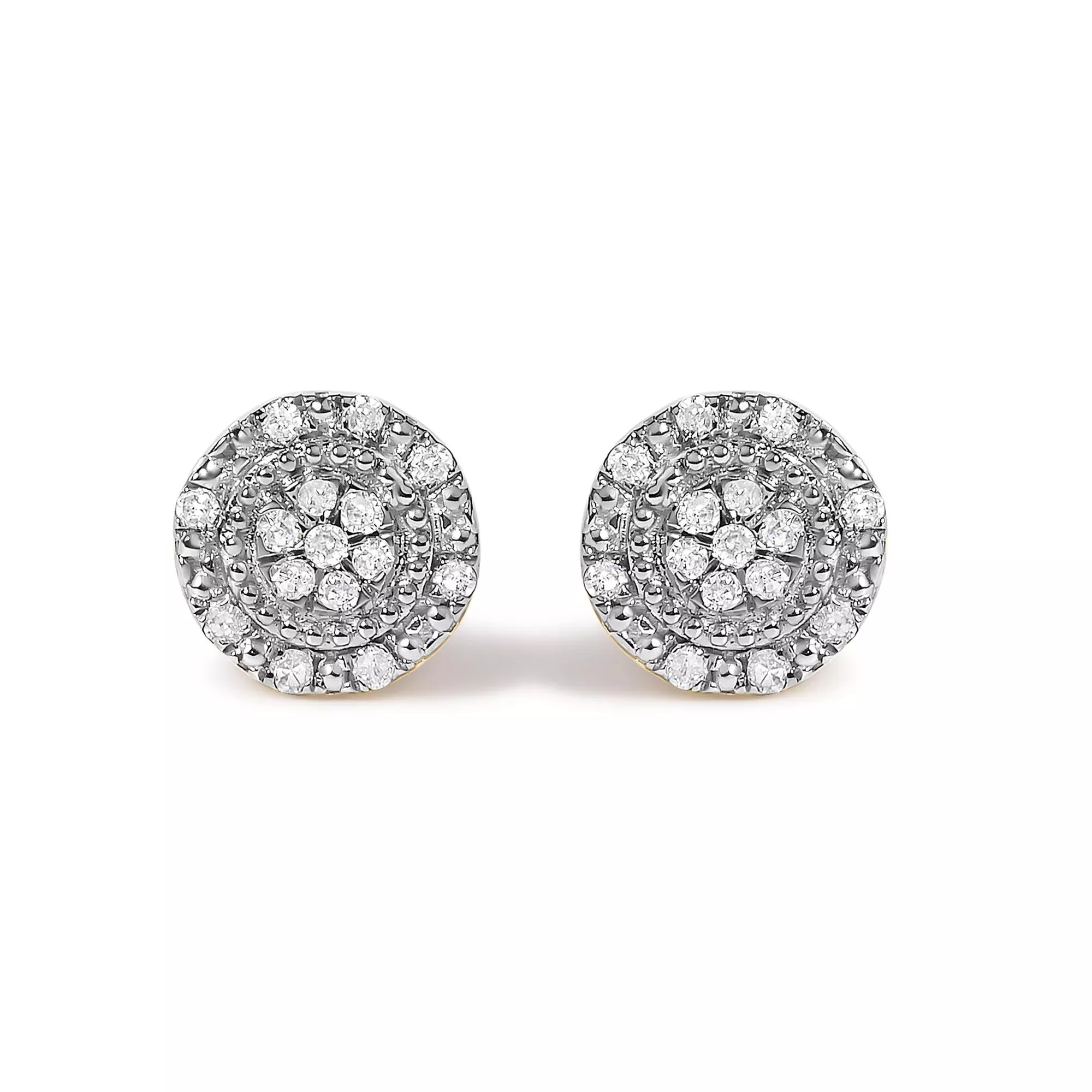 10K Yellow Gold 1/7 Cttw Diamond Beaded Halo Stud Earrings