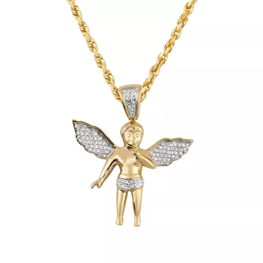 10k Yellow Gold Angel Pendant 0.25 Ctw