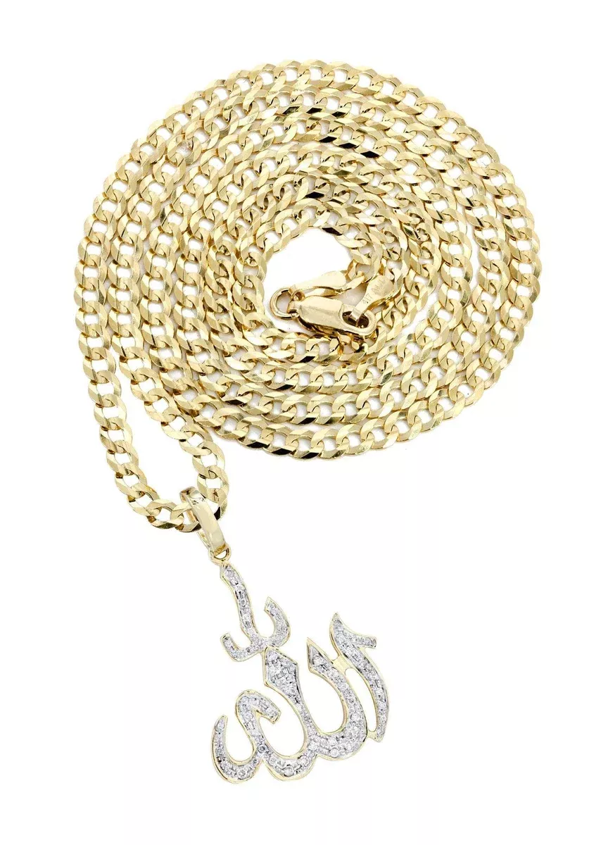 10K Yellow Gold Arabic Allah Diamond Necklace| 0.41 Carats