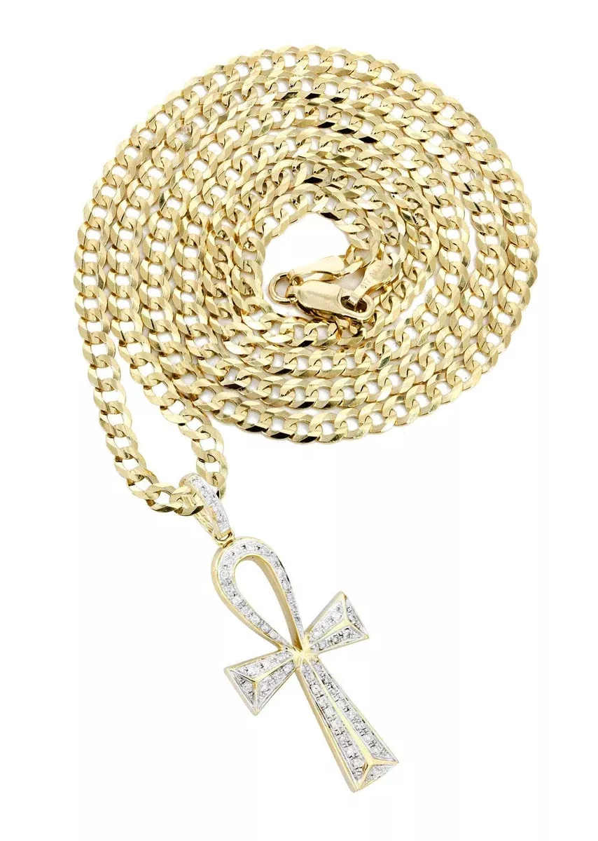 10K Yellow Gold Big Ankh Diamond Necklace| 0.45 Carats