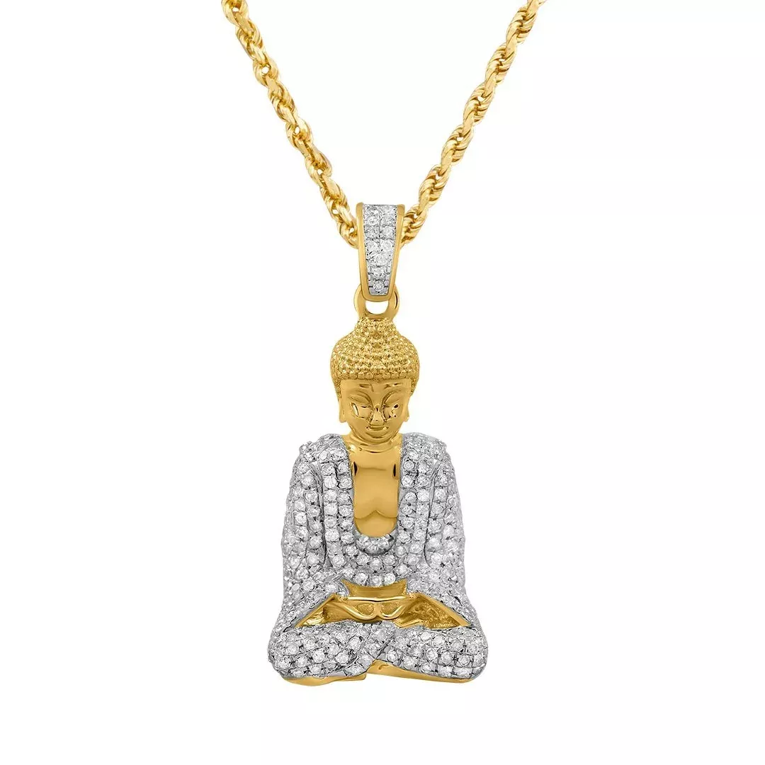 10k Yellow Gold Detailed Diamond Buddha Pendant 0.81 Ctw