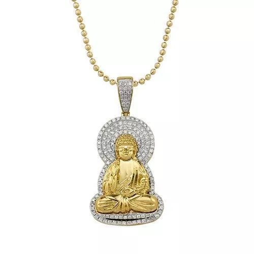 10k Yellow Gold Diamond Buddha Pendant 1.25 Ctw