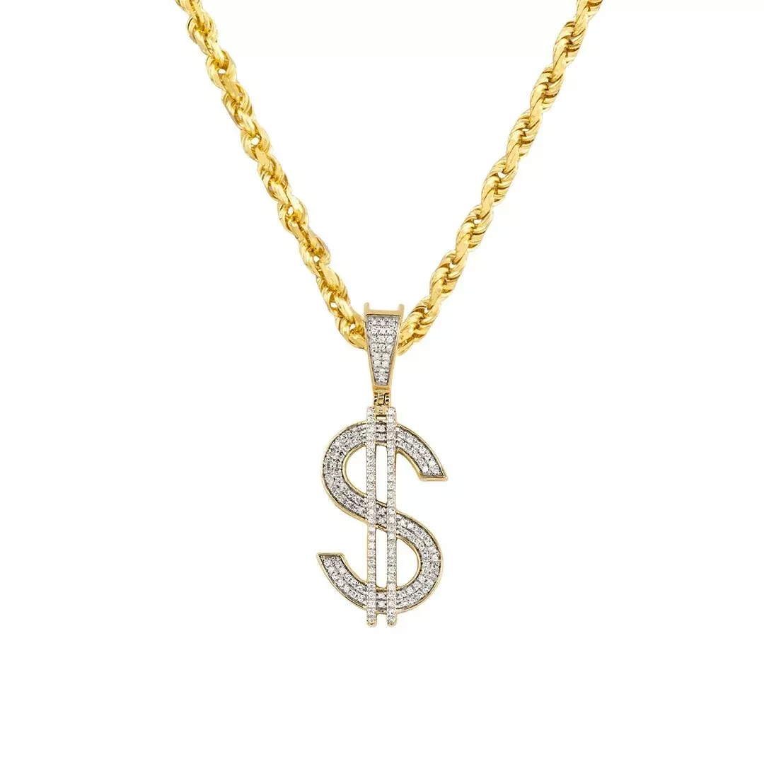 10k Yellow Gold Diamond Dollar Sign Pendant 0.40 Ctw