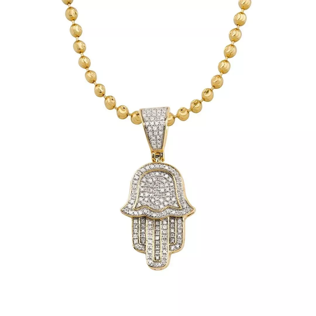 10k Yellow Gold Diamond Hamsa Pendant 0.30 Ctw
