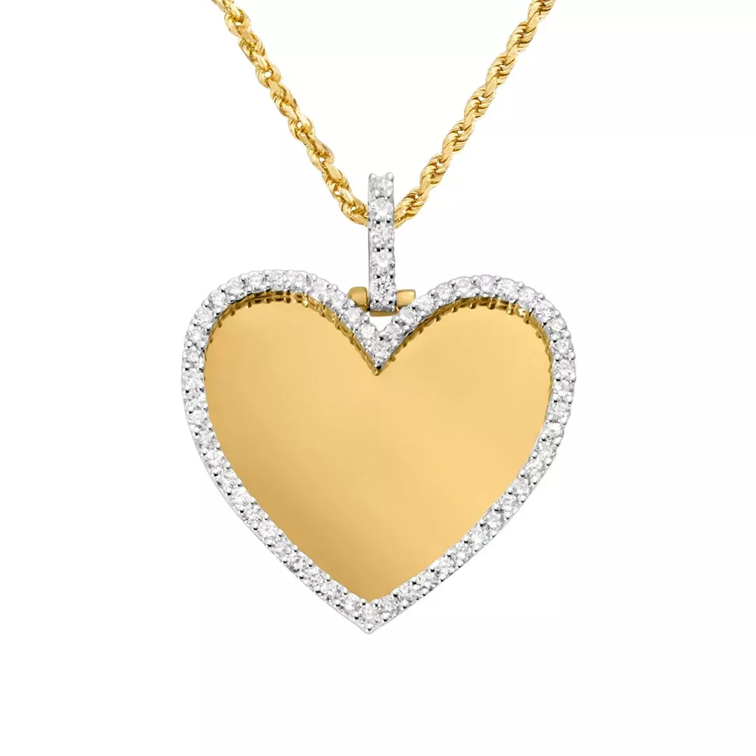 10k Yellow Gold Diamond Heart Memory Pendant 1.86 Ctw