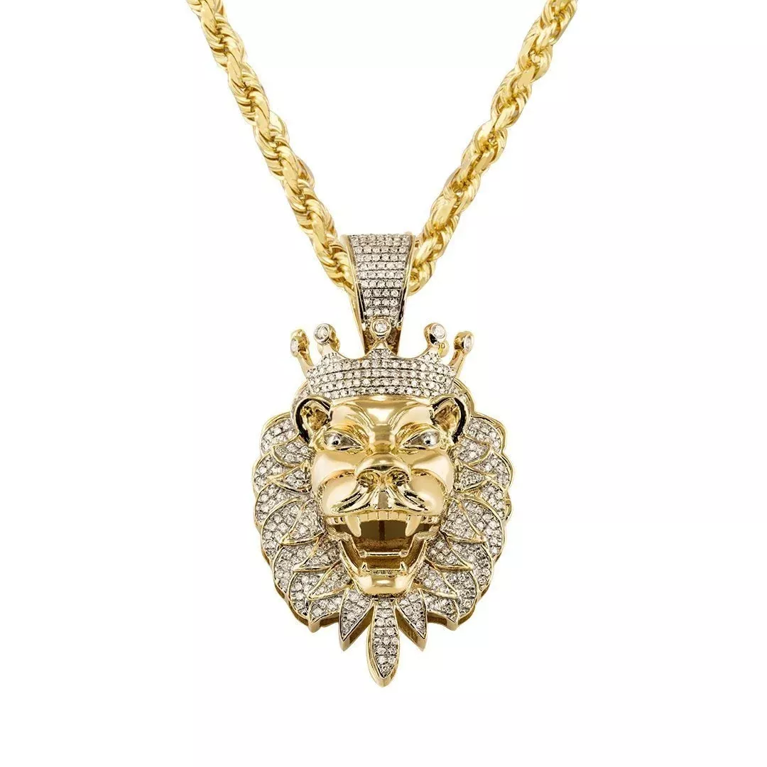 10k Yellow Gold Diamond Lion Head Pendant 1.01 Ctw