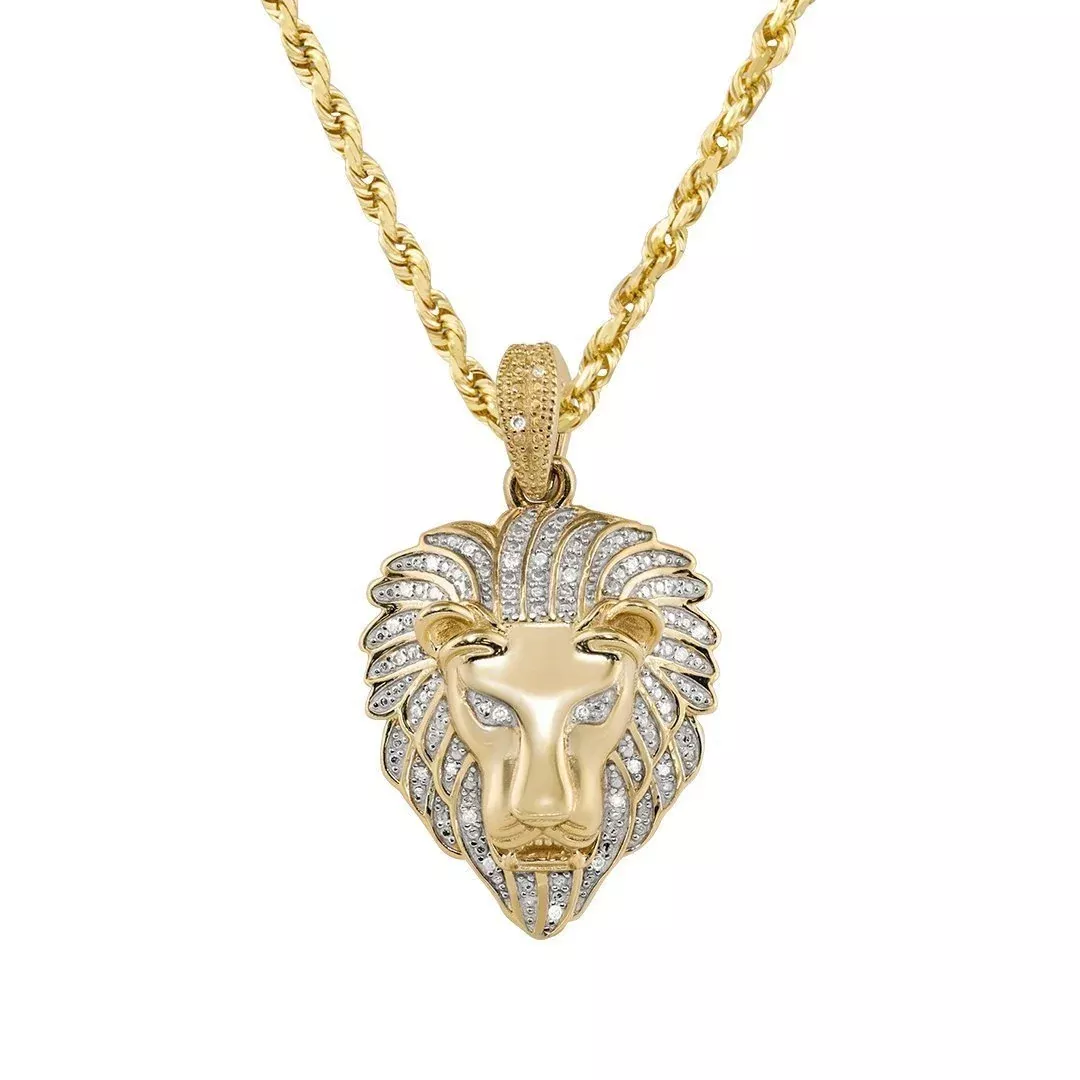 10k Yellow Gold Diamond Lion Pendant 0.35 Ctw