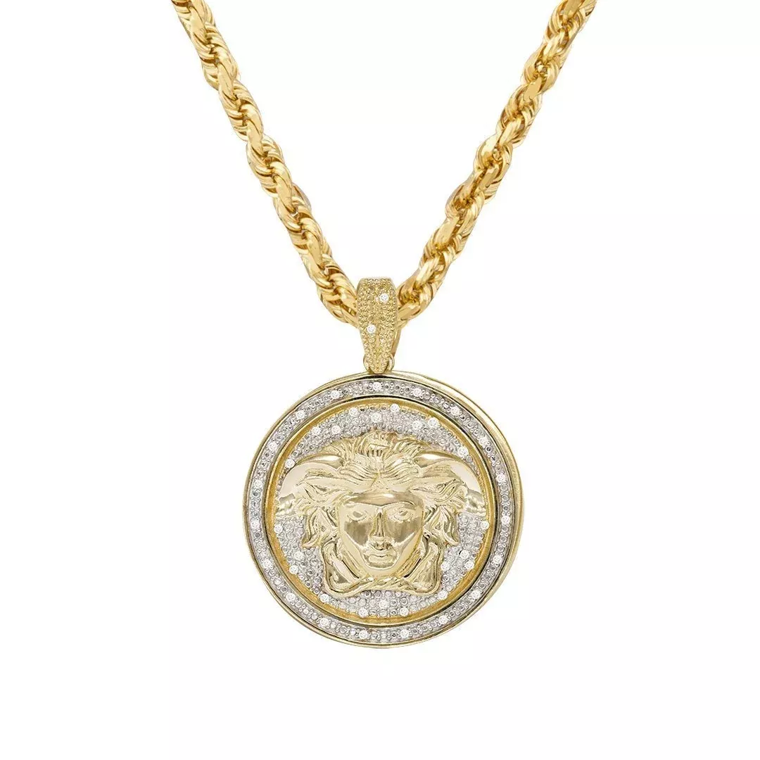 10k Yellow Gold Diamond Medusa Pendant 0.35 Ctw