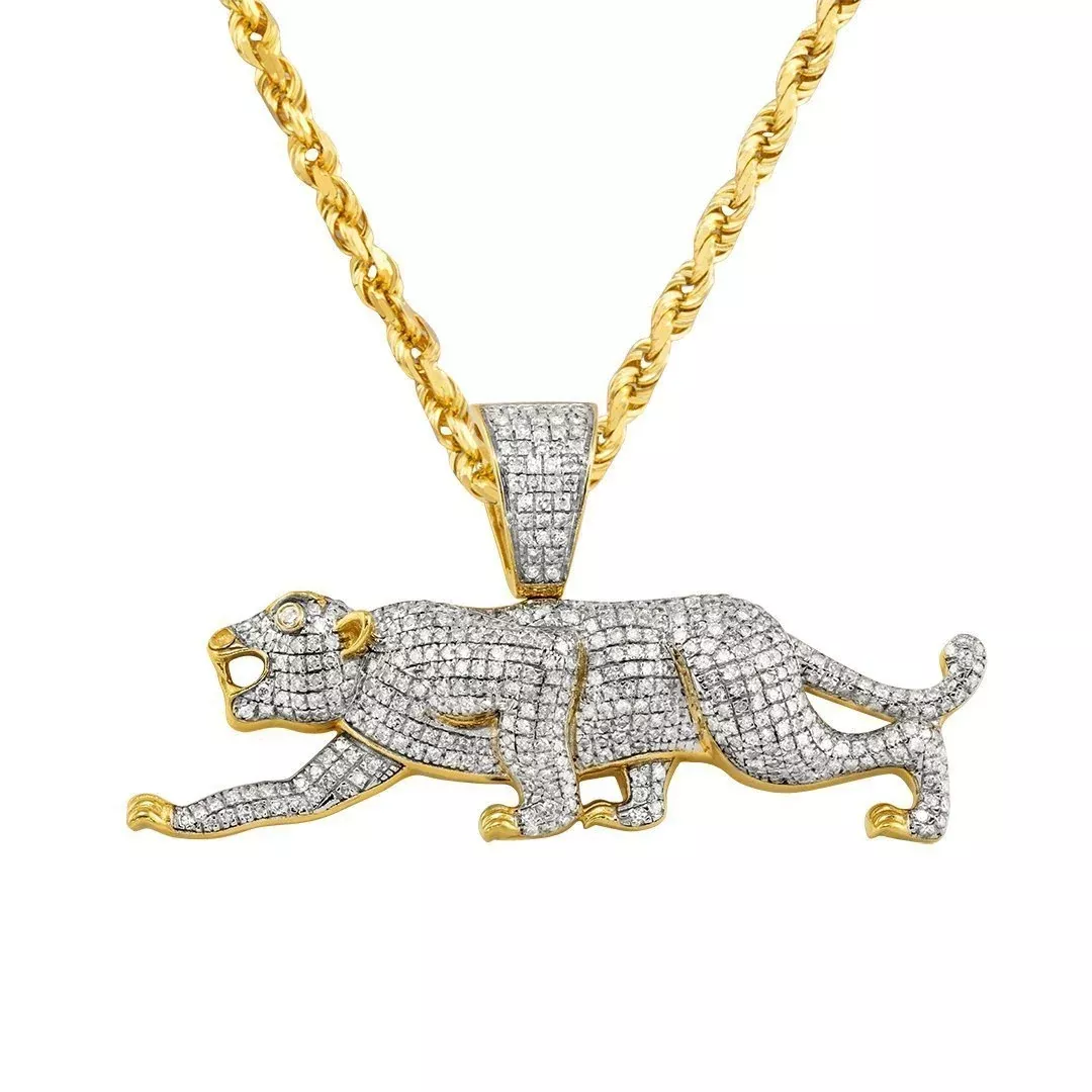 10k Yellow Gold Diamond Panther Pendant 0.97 Ctw