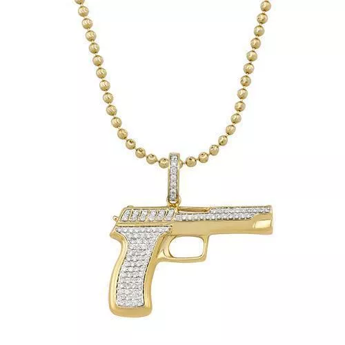 10k Yellow Gold Diamond Pistol Pendant 1 Ctw