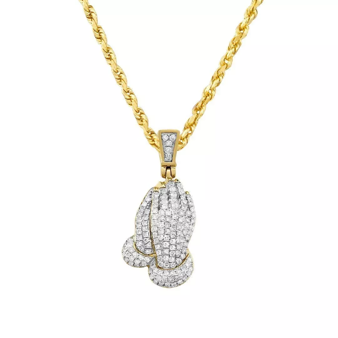 10K Yellow Gold Diamond Praying Hands Pendant 0.51 Ctw