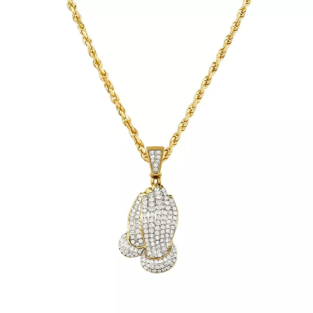 10k Yellow Gold Diamond Praying Hands Pendant 0.76 Ctw