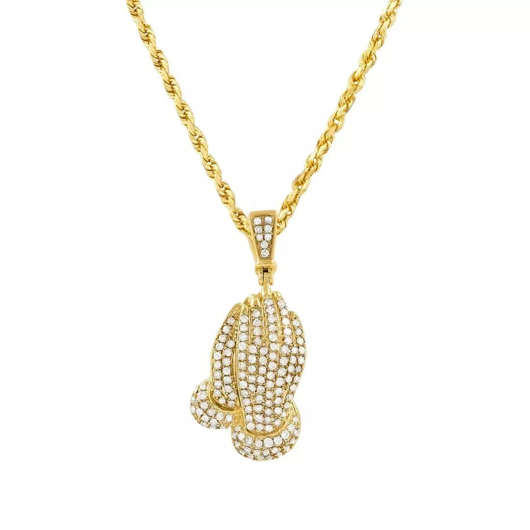10k Yellow Gold Diamond Praying Hands Pendant 1.15 Ctw