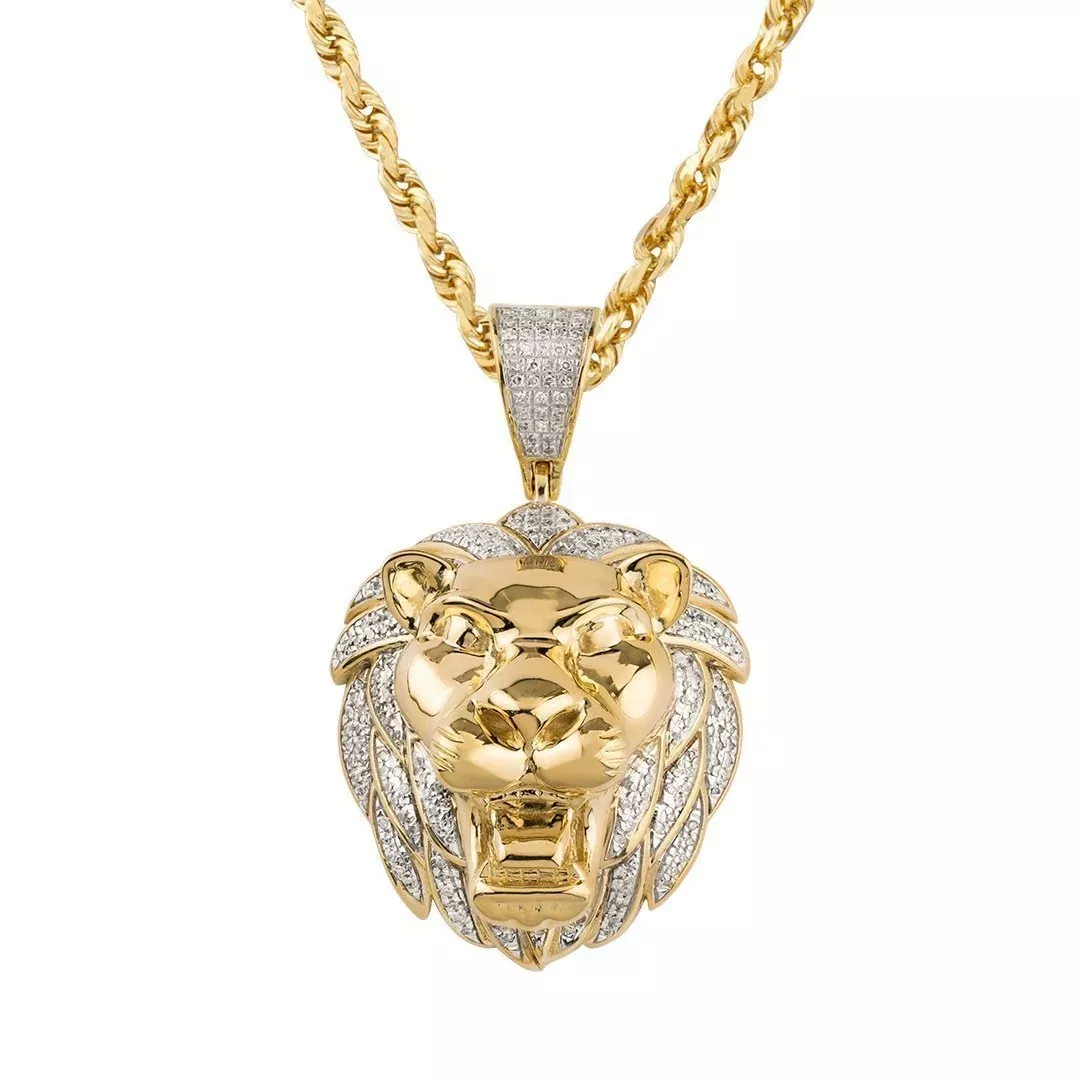 10k Yellow Gold Lion Pendant 0.60 Ctw