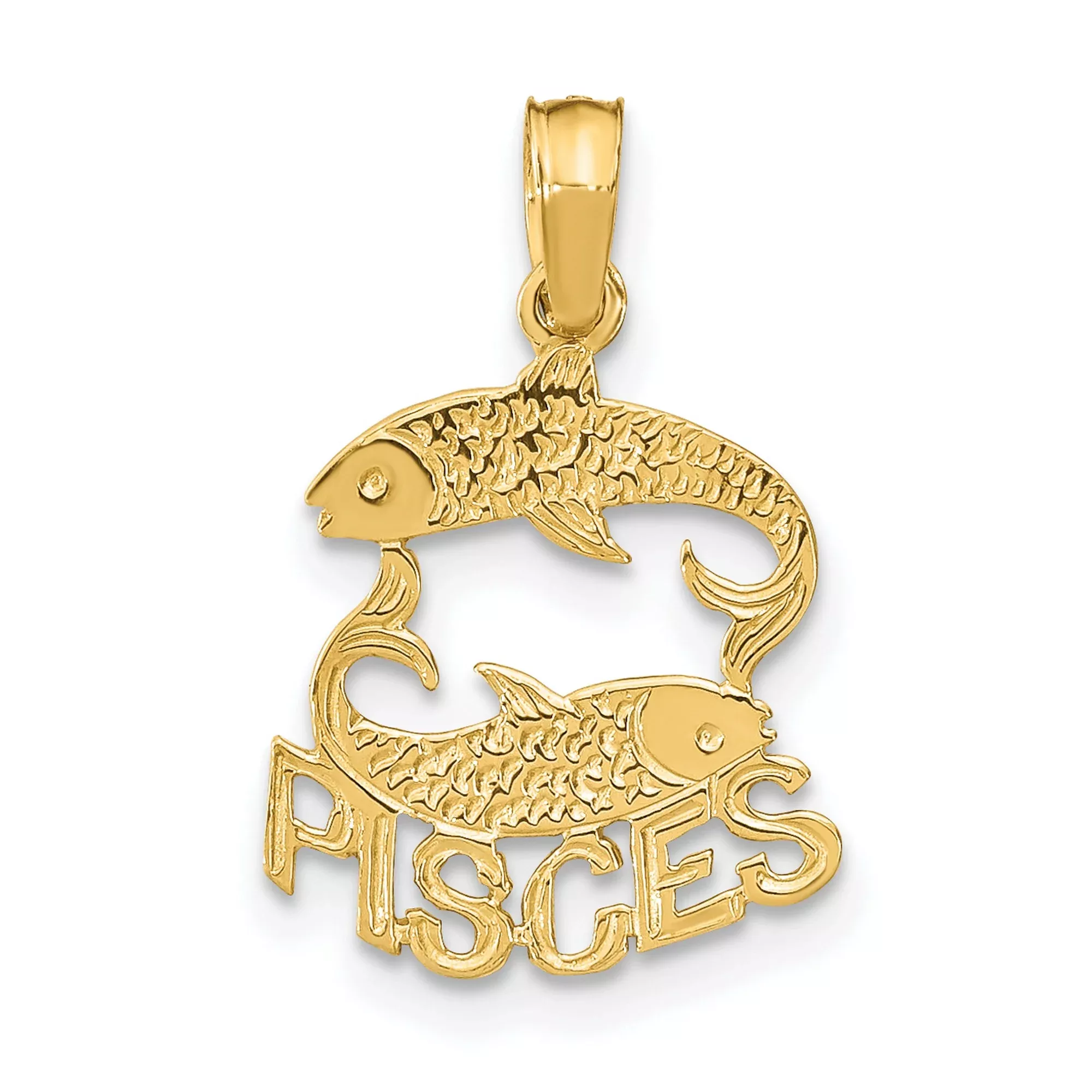 10k Yellow Gold Pisces Pendant with Two Fish and Zodiac Sign Design