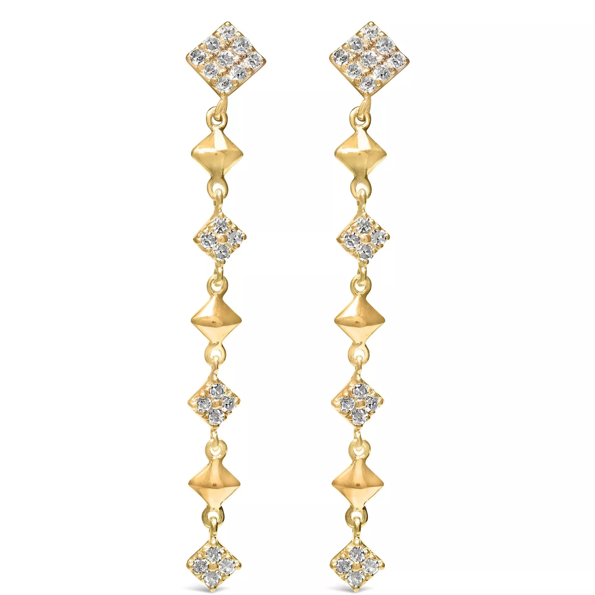 10K Yellow Gold Plated .925 Sterling Silver 1 5/8 Cttw Diamond Linear Geometric Drop and Dangle Earrings (H-I Color, I1-I2 Clarity)