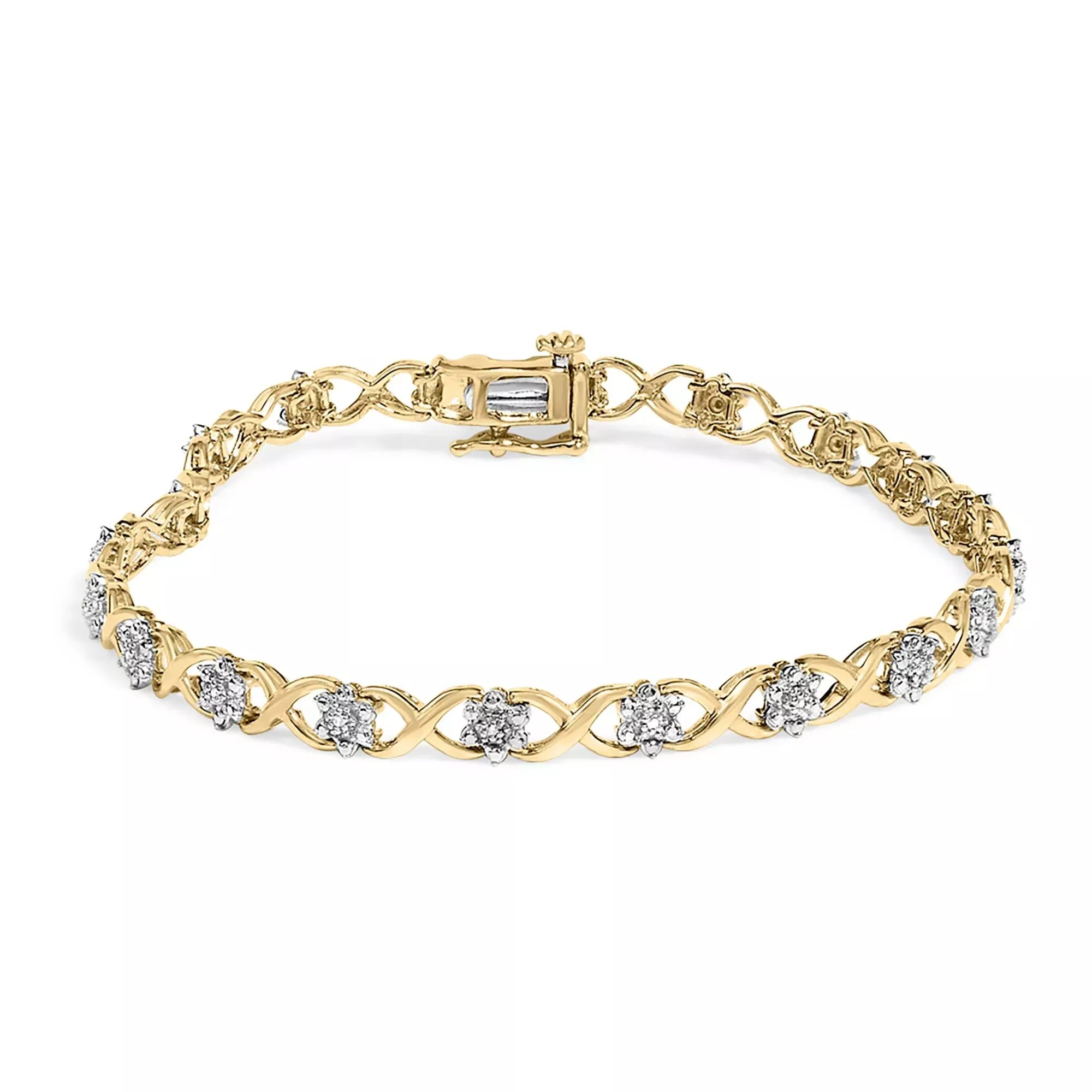 10K Yellow Gold Plated .925 Sterling Silver Diamond Accent Cluster and X Link Bracelet