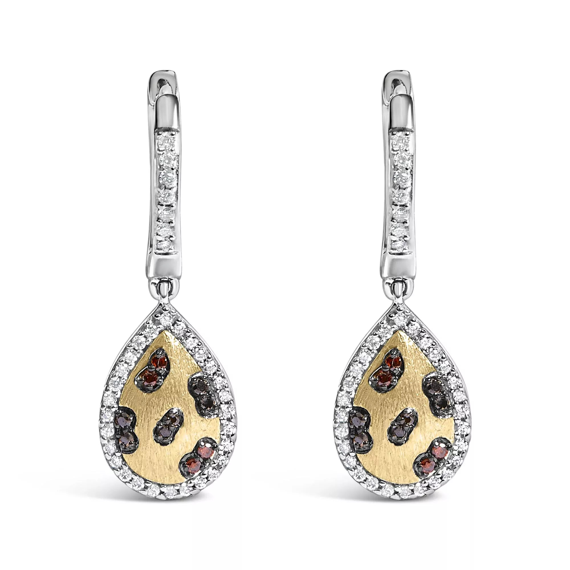 10K Yellow Gold Plated Sterling Silver 1/3 Cttw Multi Color Diamond Pear Shape Dangle Earrings