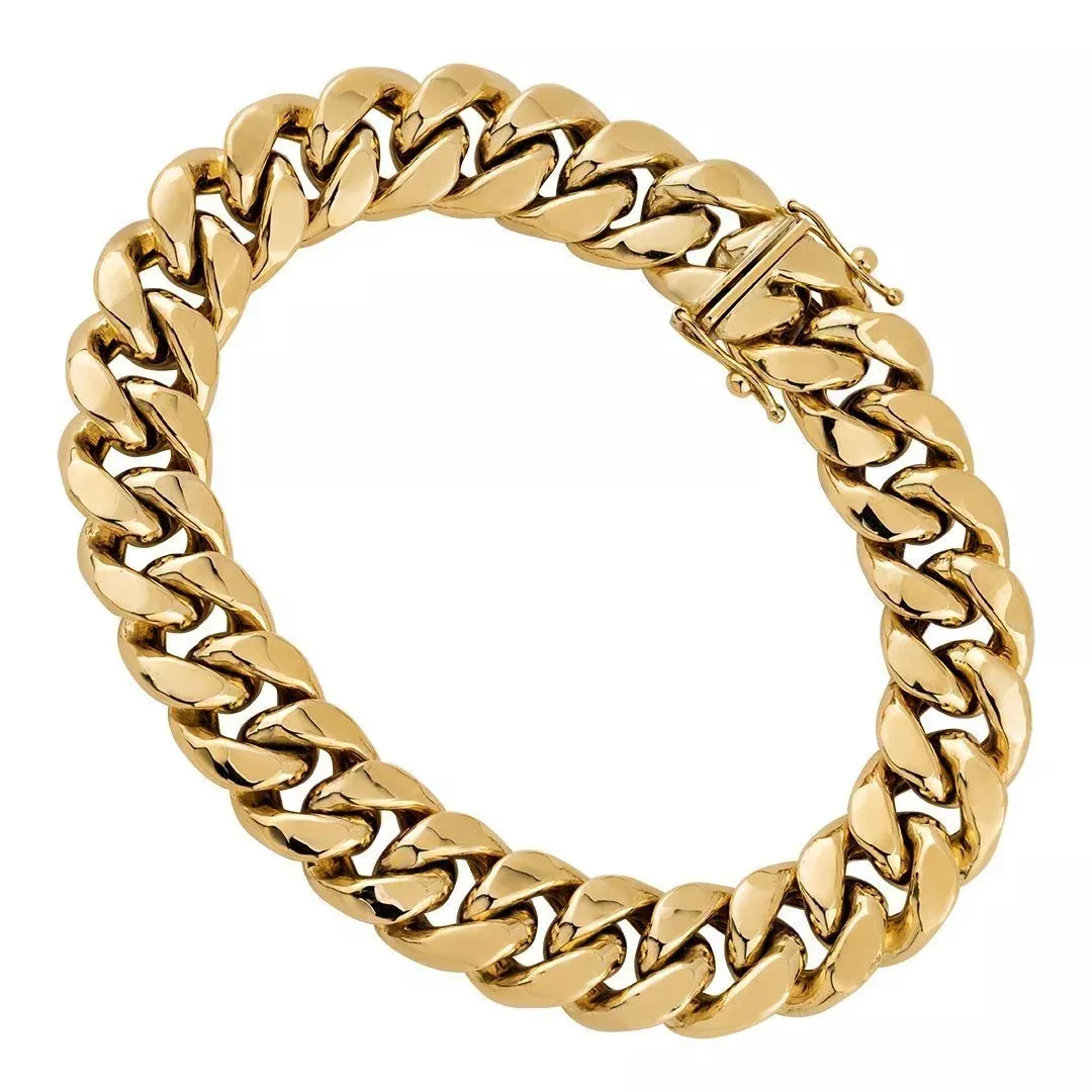 10k Yellow Hollow Gold Cuban Link Bracelet 12 mm