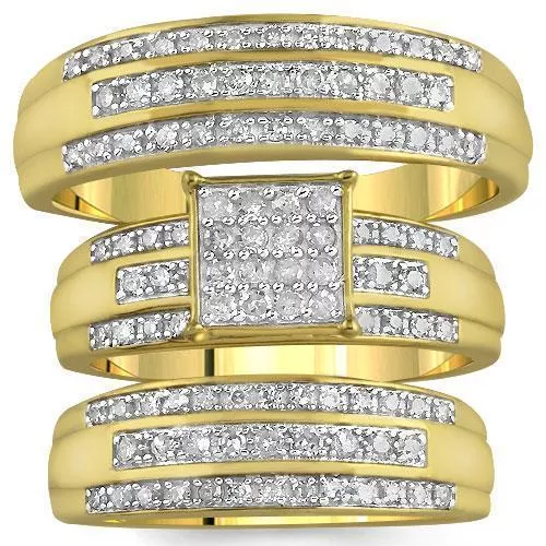 10K Yellow Solid Gold Diamond Wedding Ring Band Set 0.82 Ctw
