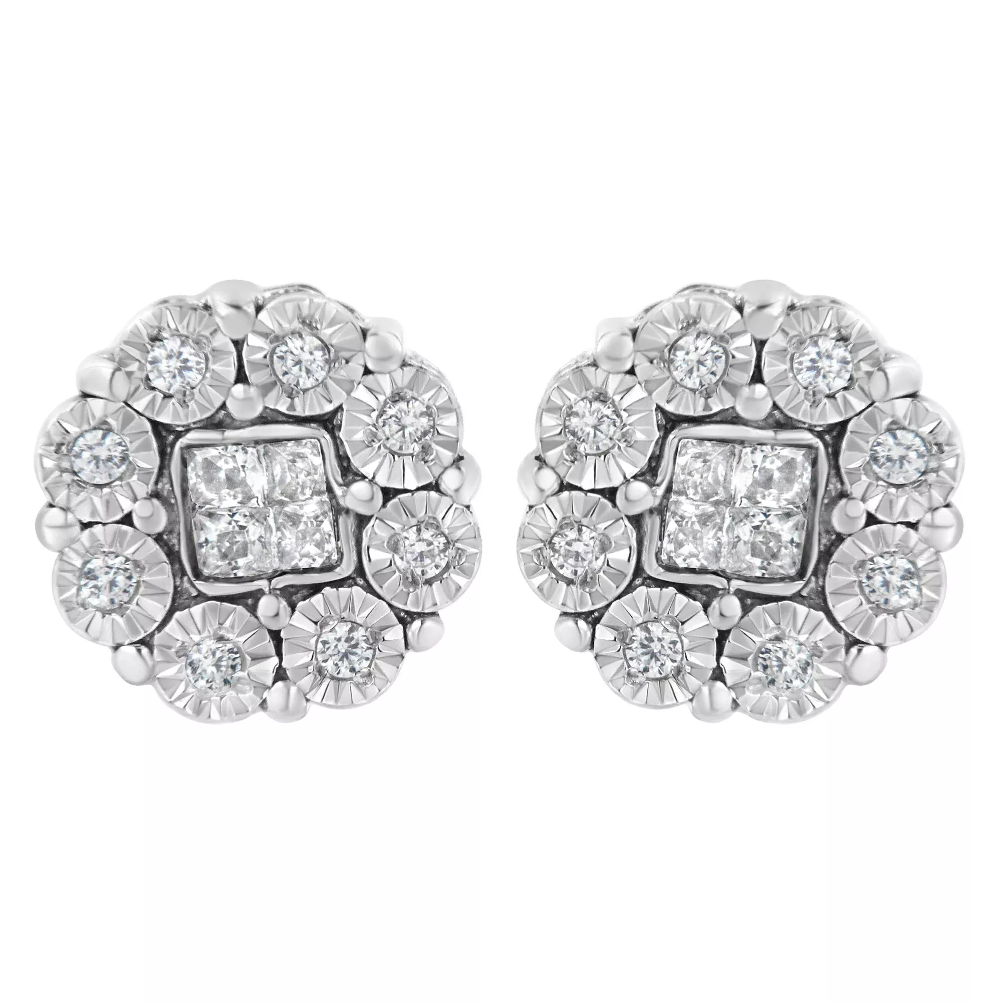 10KT White Gold 1/4ct Diamond Floral Cluster Stud Earring (I-J, I1-I2)