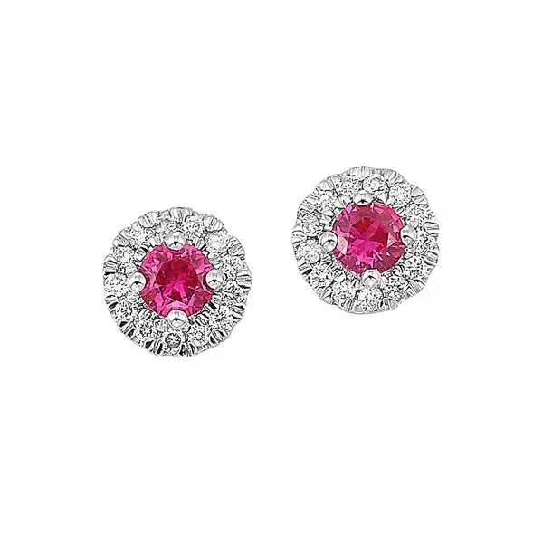 10Kt White Gold Diamond 1/10Ctw & Created Ruby 1/4Ctw Earring