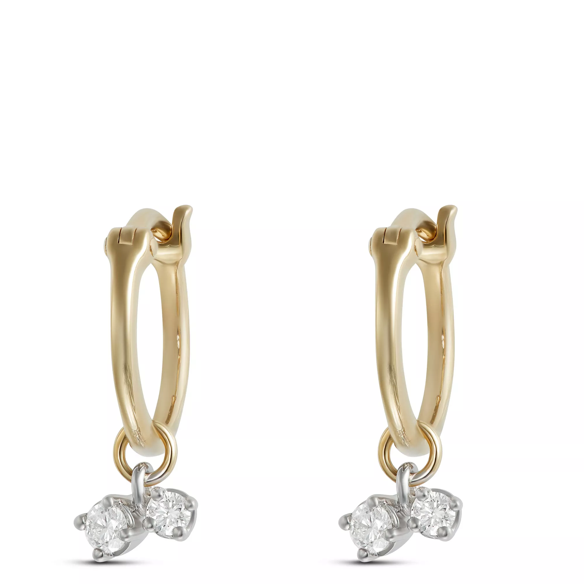 10MM Diamond Dangle Hoop Earrings, 14K Yellow Gold