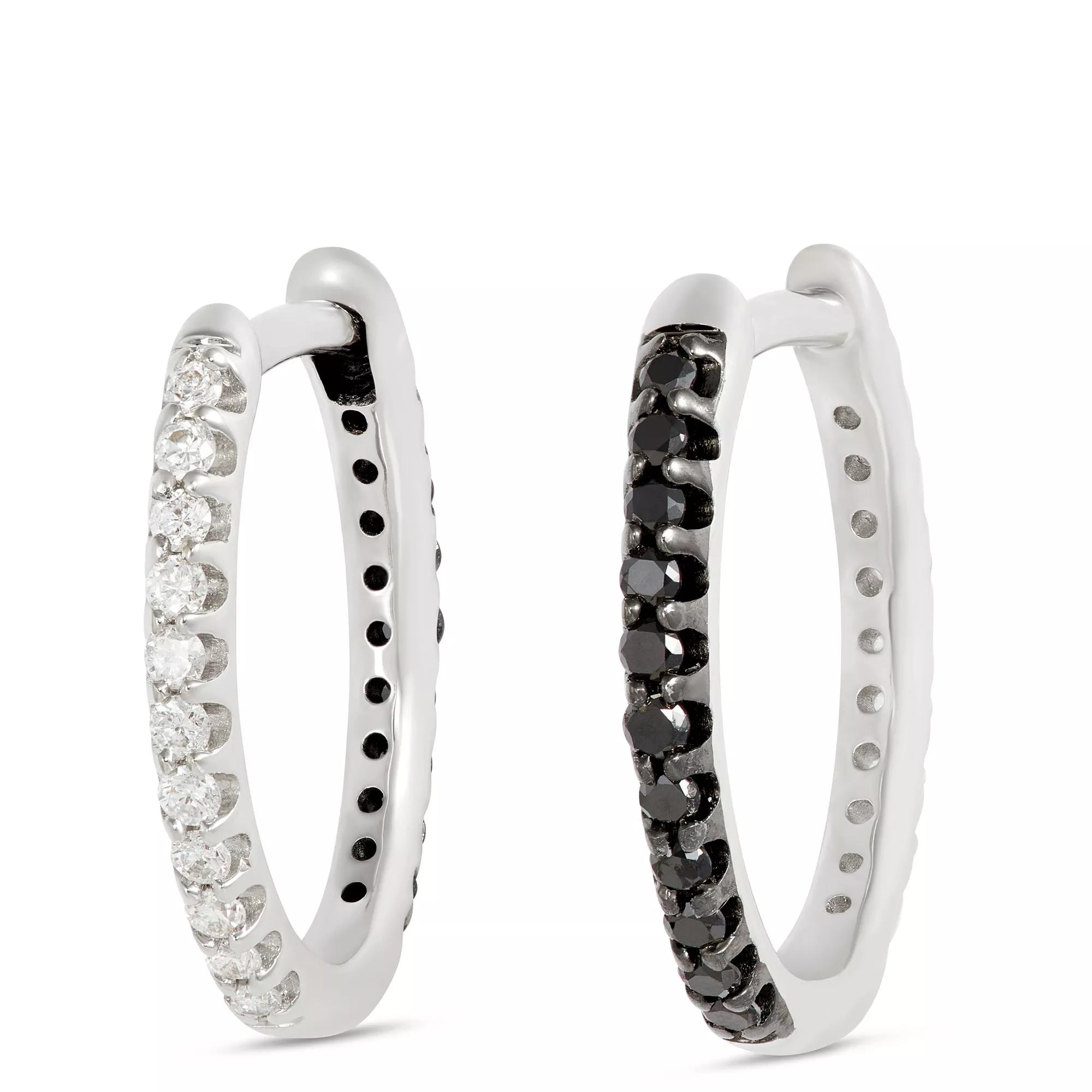 12.5MM Reversible Hoops with Black and White Diamonds, 14K White Gold