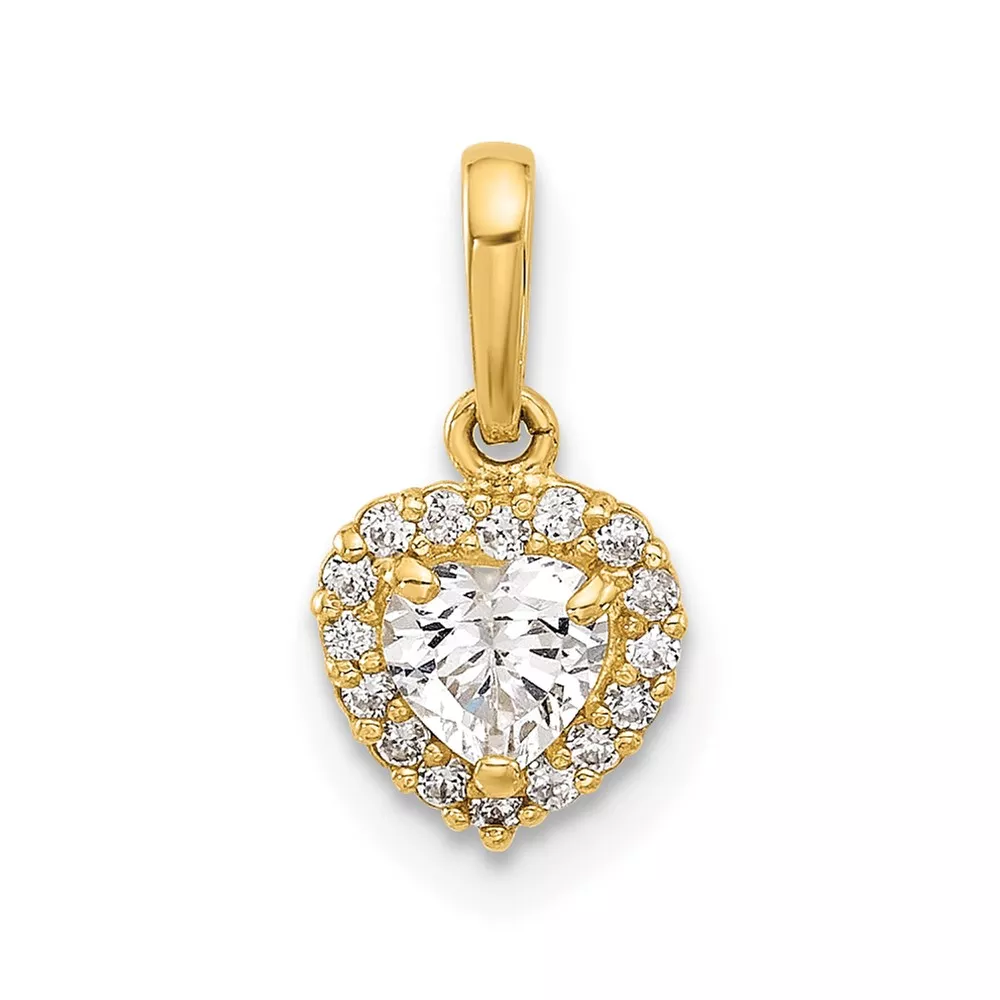 14K CZ Halo Heart Pendant