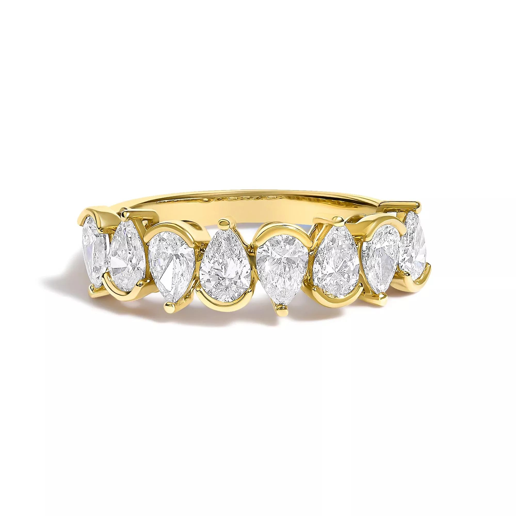 14K Gold 1 2/3 Cttw Lab Grown Pear Shaped Diamond Band Ring