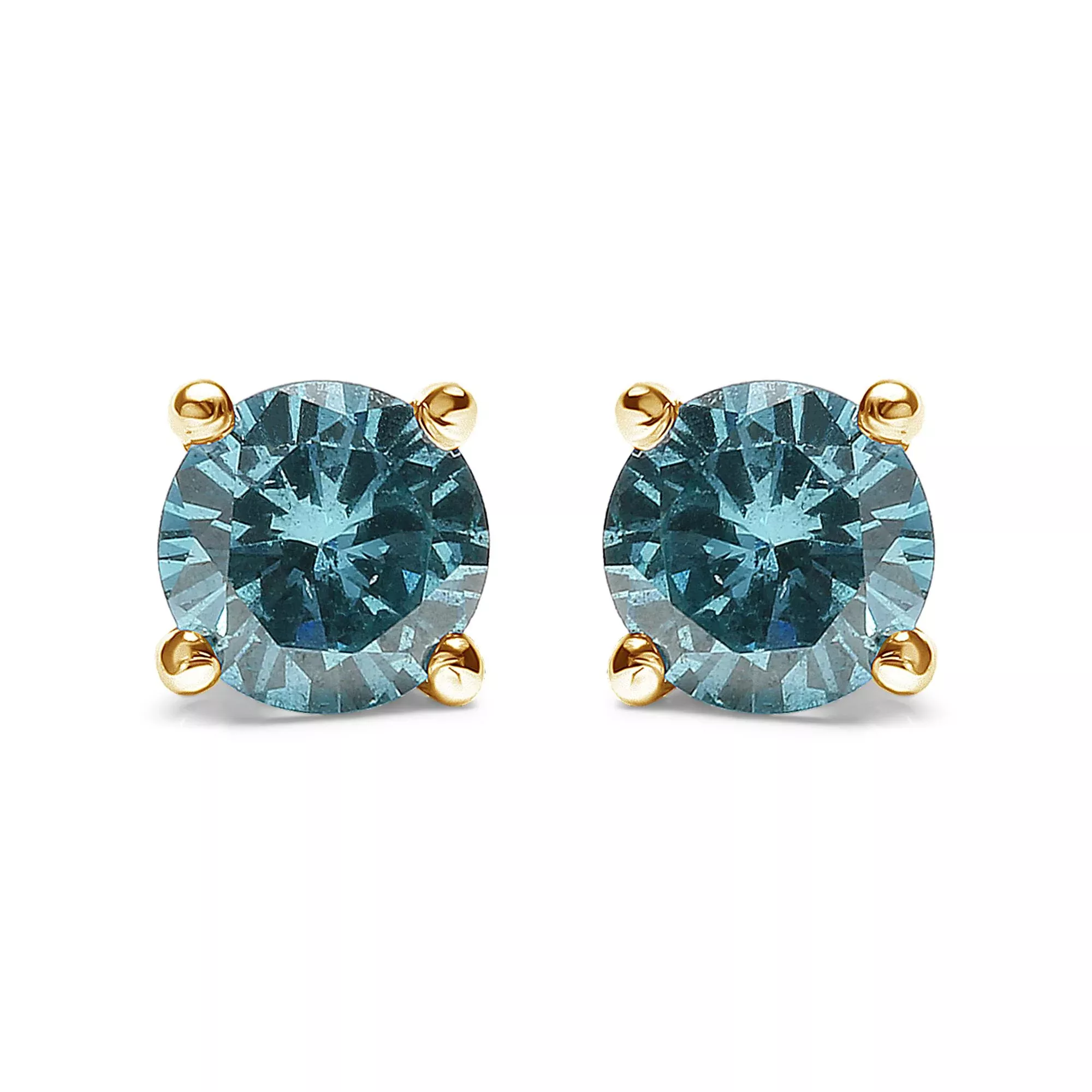 14K Gold 1/2 Cttw Aqua Blue Diamond Screw-Back 4-Prong Classic Stud Earrings (Color Treated, I2-I3)