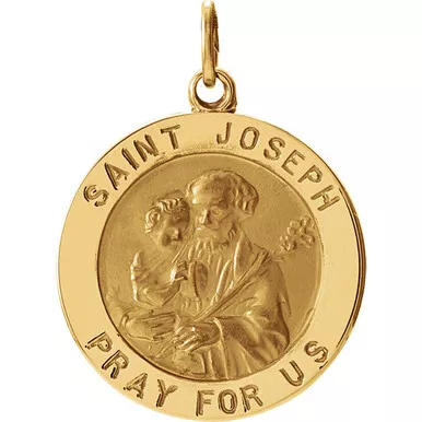 14k Gold 15.0mm Round Saint Joseph Medal