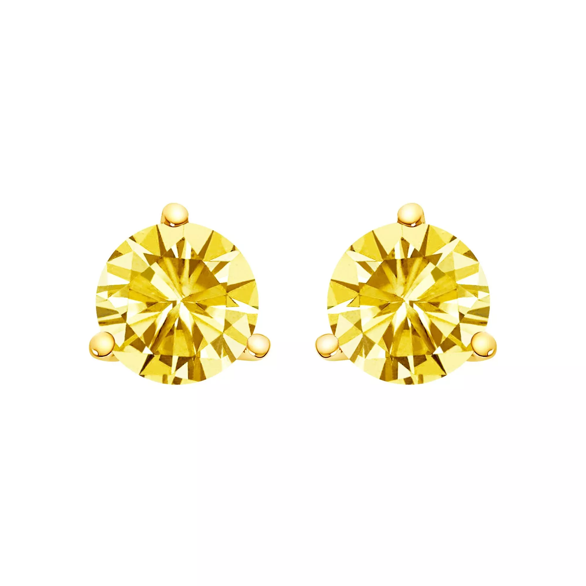 14K Gold 3-Prong Martini Set Yellow Lab Grown Diamond Solitaire Stud Earrings