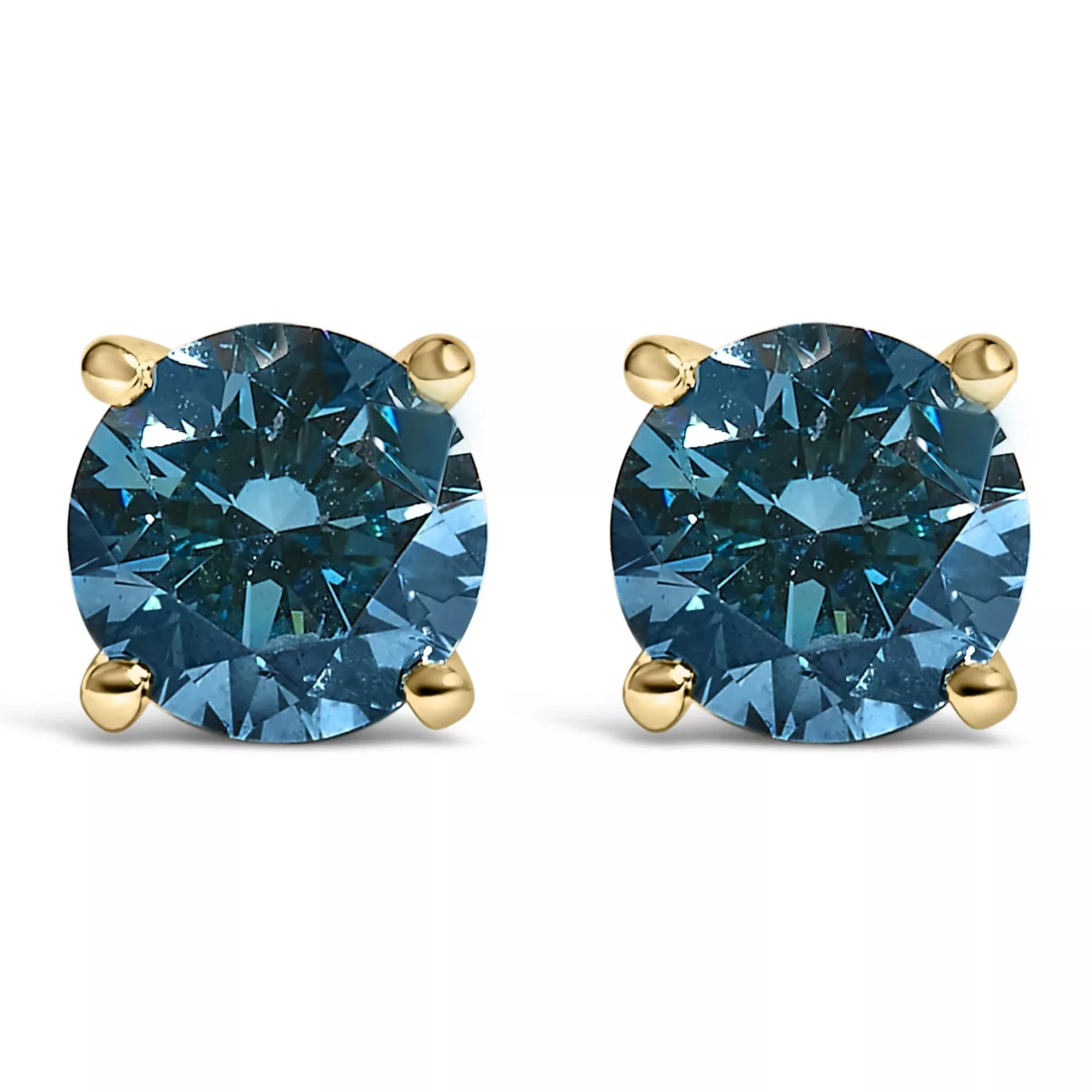 14K Gold Blue Lab Grown Diamond Stud Earrings with Screw Backs