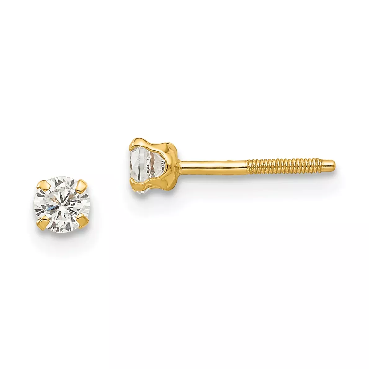 14K Gold Cubic Zirconia Stud Earrings with Polished Finish