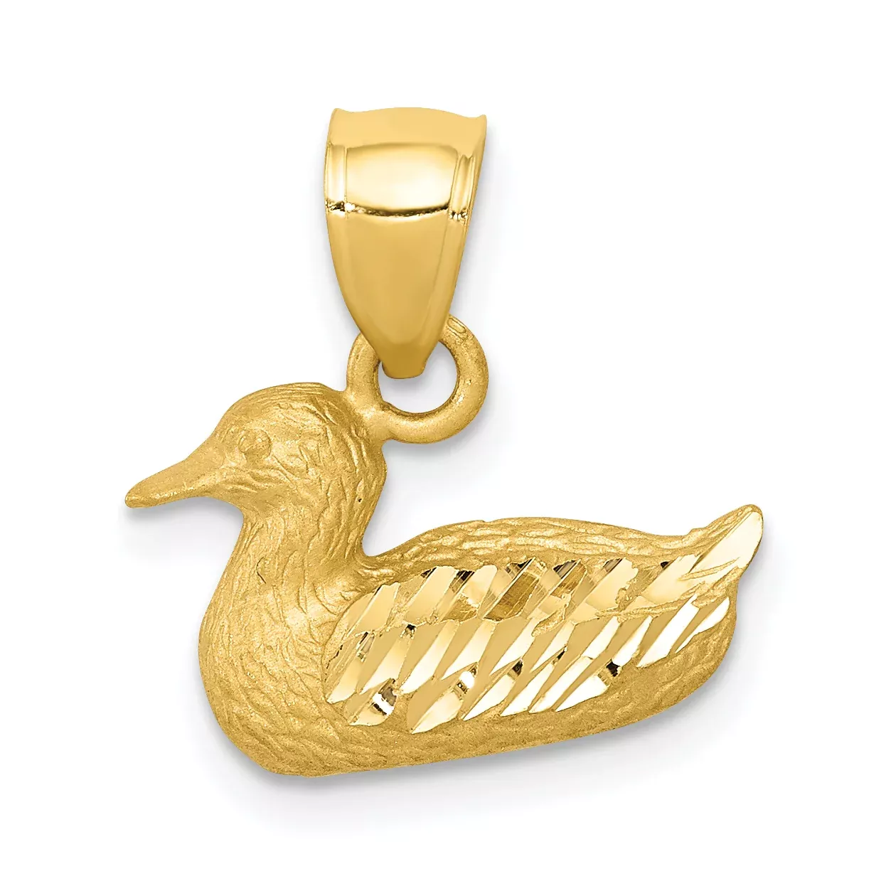 14K Gold Diamond-Cut Duck Pendant with Polished Finish Solid and Elegant