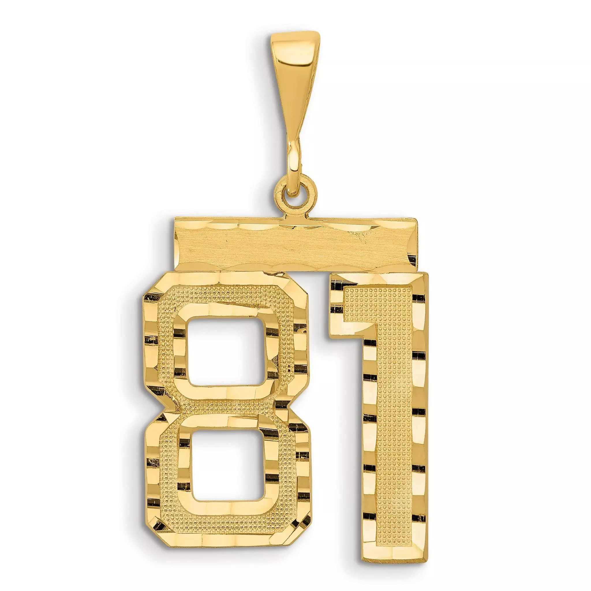 14K Gold Large Brushed Diamond-Cut Number 81 Charm