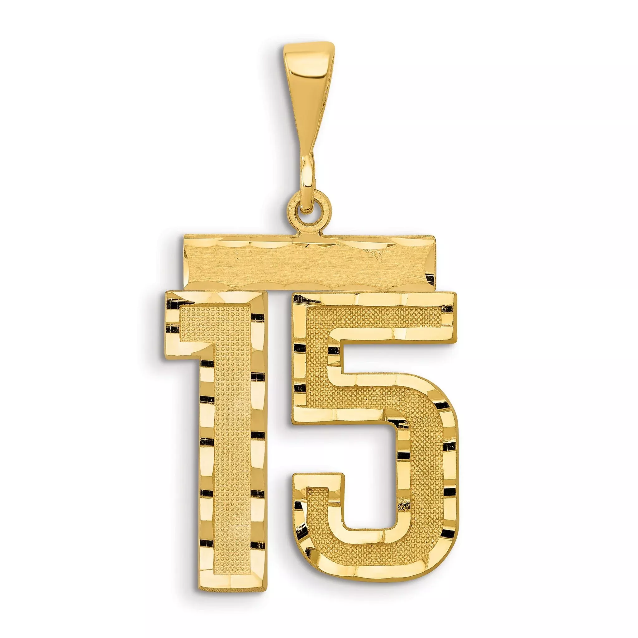 14K Gold Large Diamond-Cut Number 15 Charm with Brushed Finish
