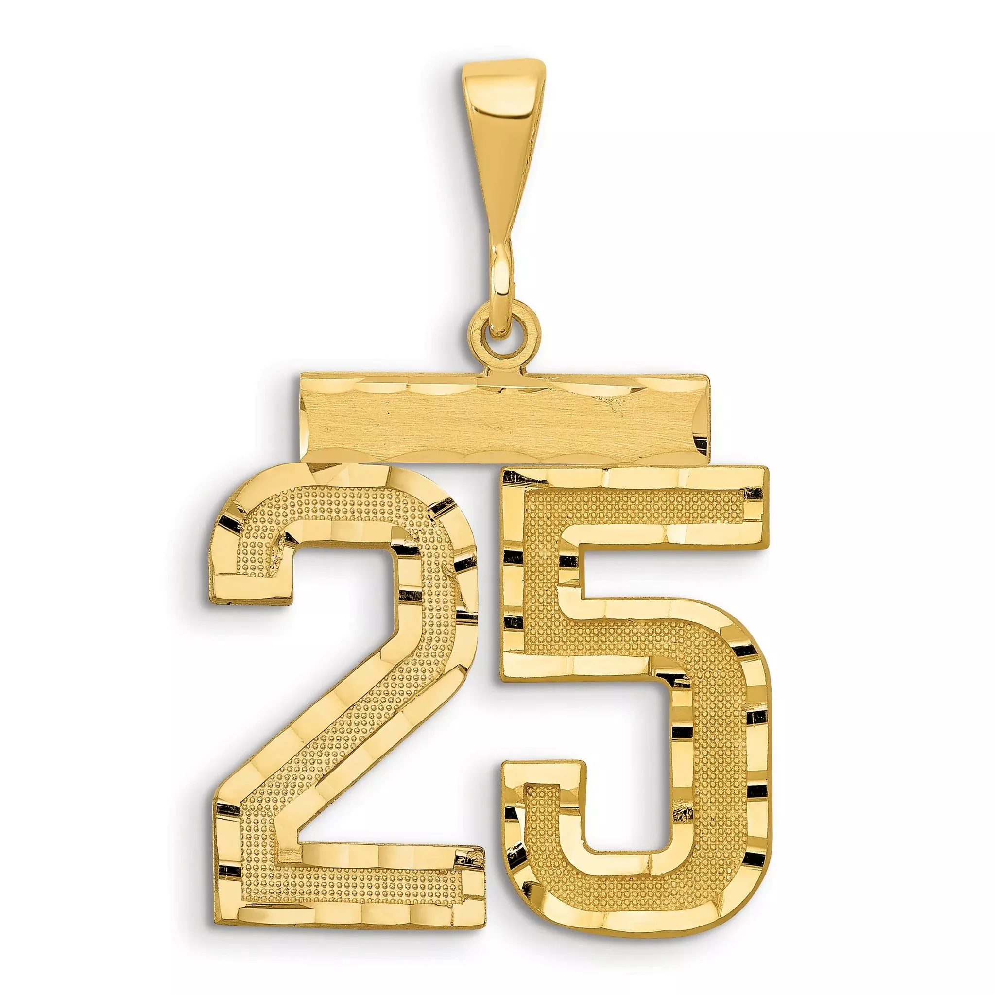 14K Gold Large Diamond-Cut Number 25 Charm in Brushed Finish
