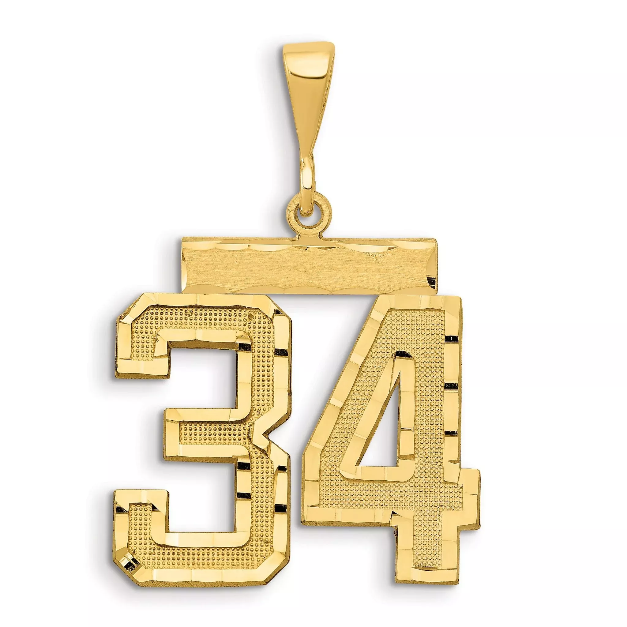 14K Gold Large Diamond-Cut Number 34 Charm with Brushed Finish