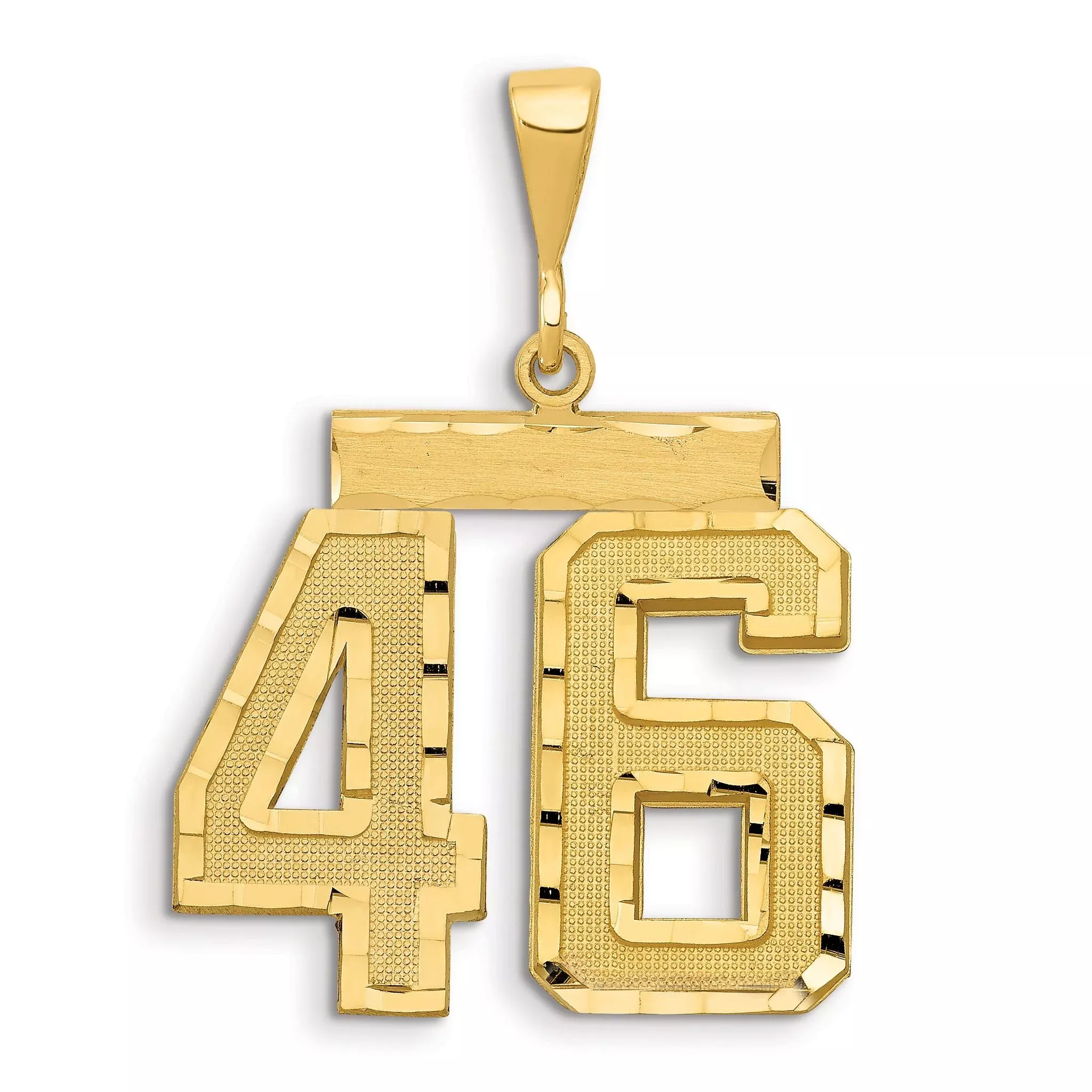 14K Gold Large Diamond-Cut Number 46 Charm with Brushed Finish