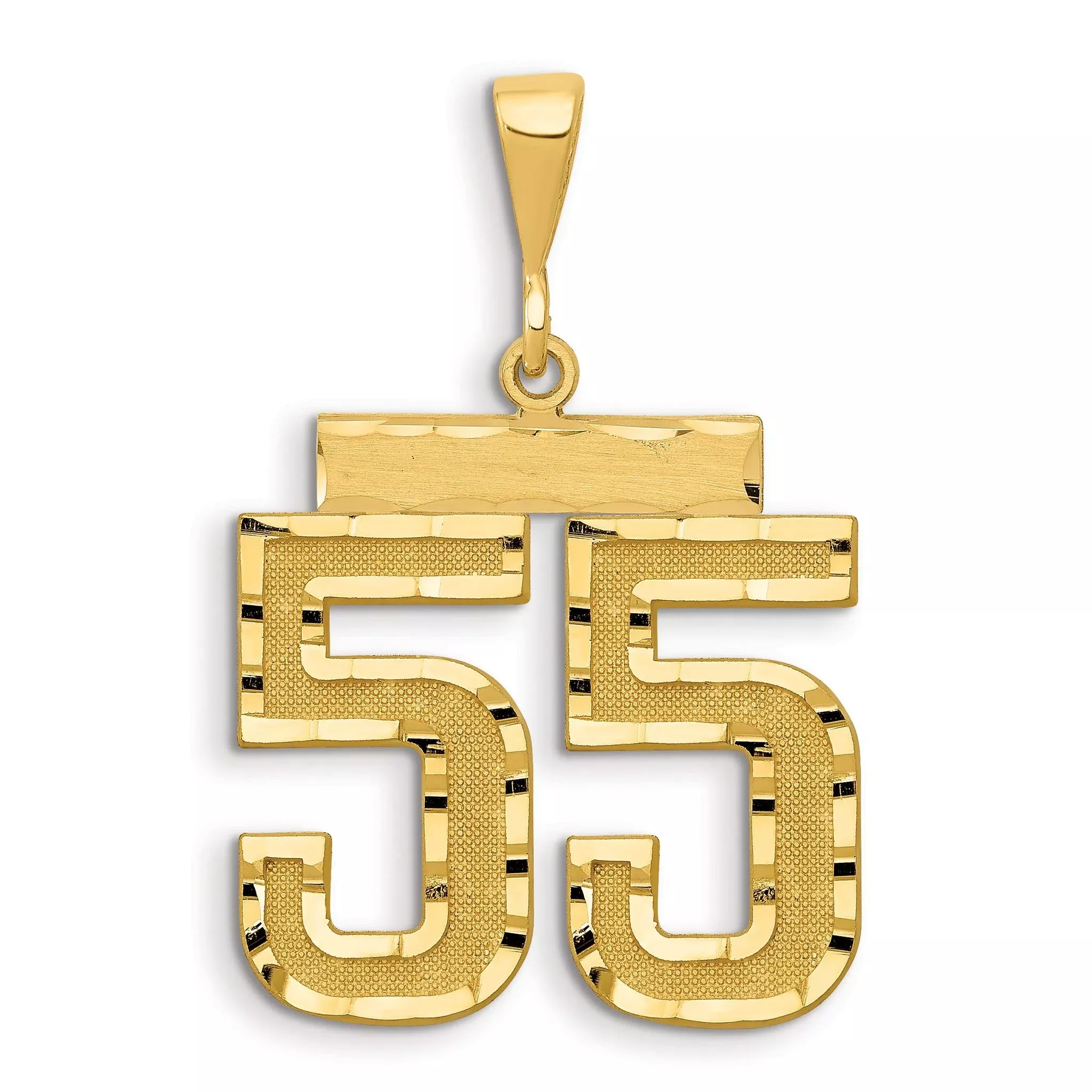 14K Gold Large Diamond-Cut Number 55 Charm with Brushed Finish