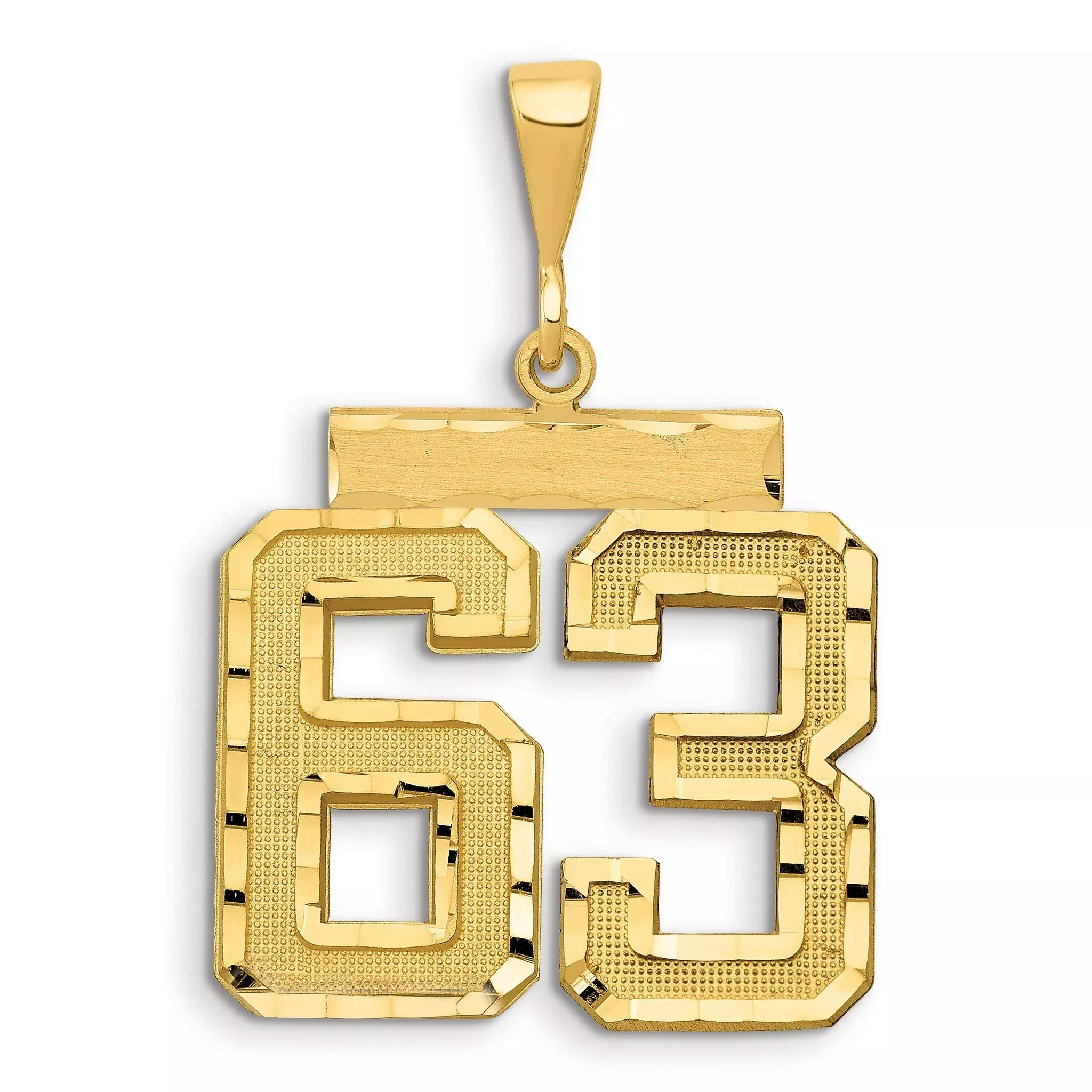 14K Gold Large Diamond-Cut Number 63 Brushed Charm